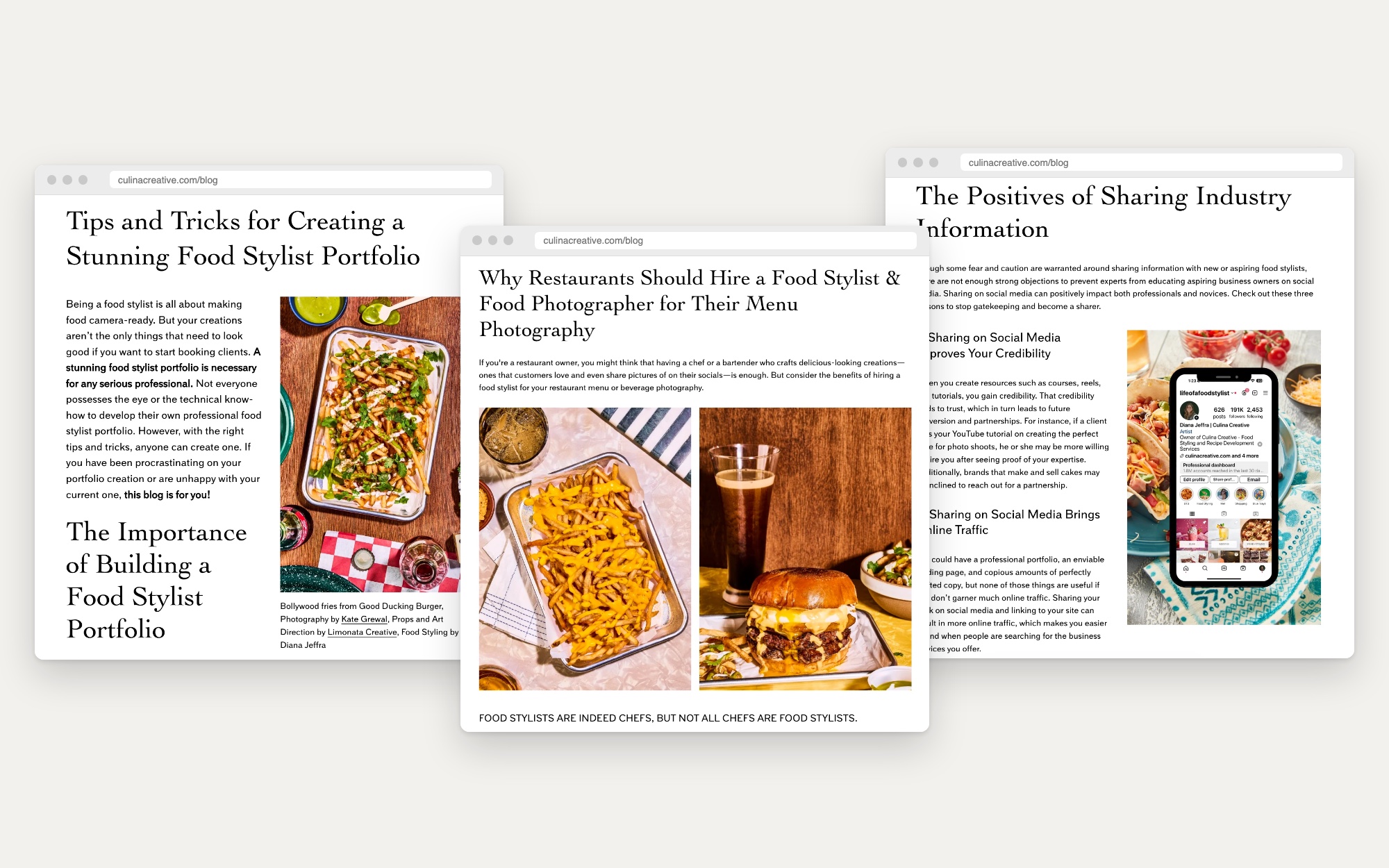 Blog posts designed for Culina Creative, a food styling studio