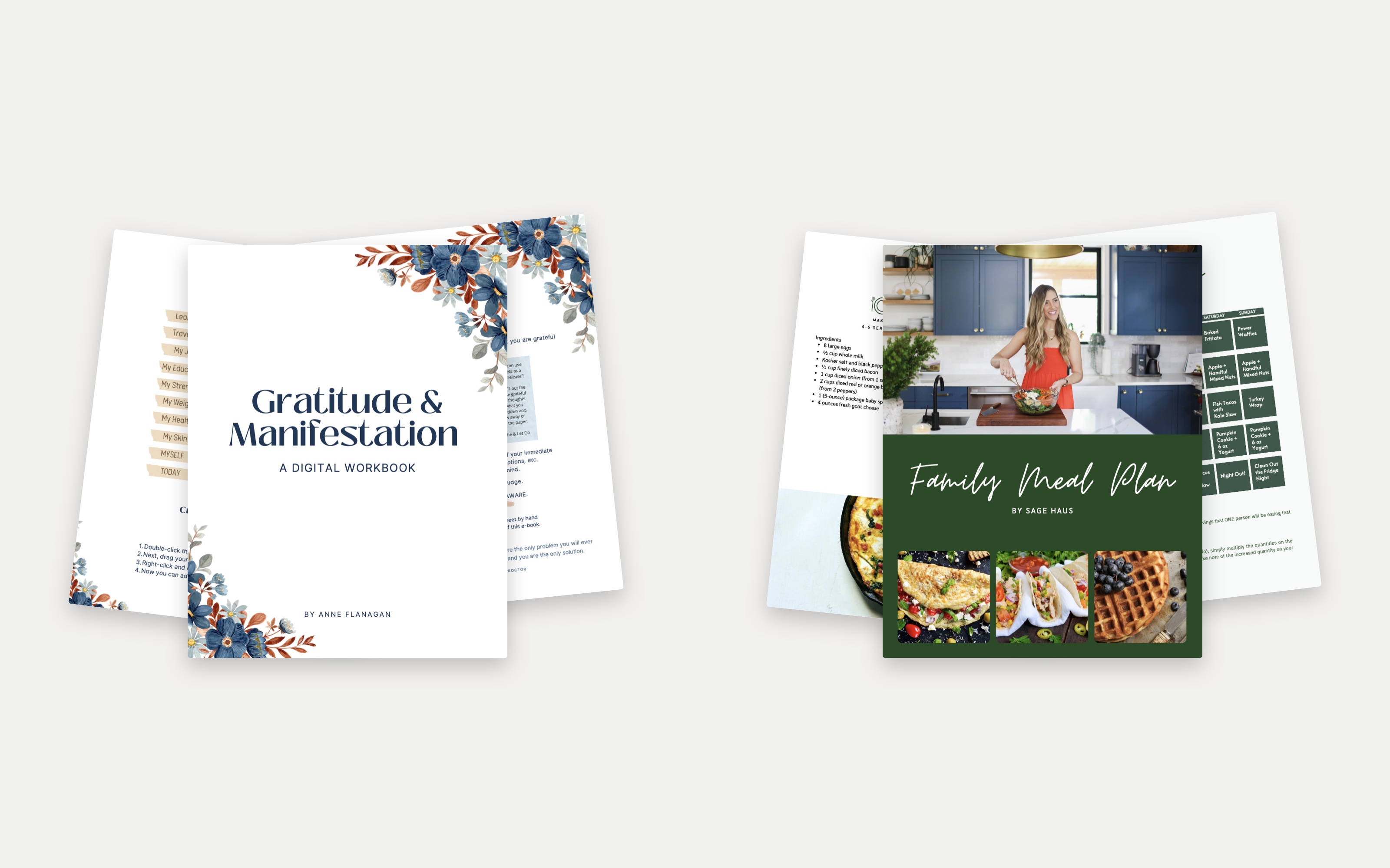 Gratitude and Manifestation workbook and Sage Haus Family Meal Plan ebook